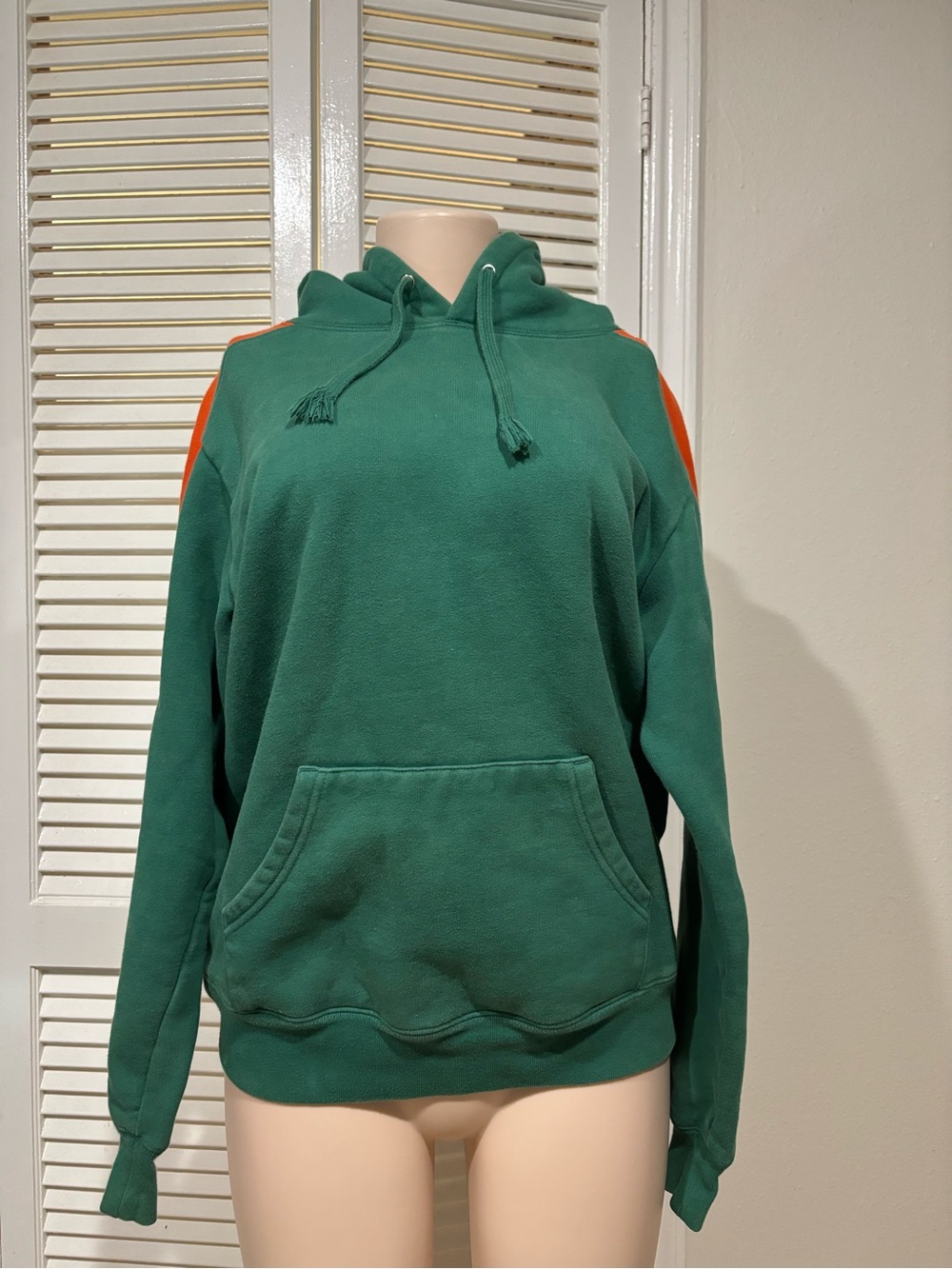 Supreme Green Crewneck Hoodie with Orange Shoulder Stripes